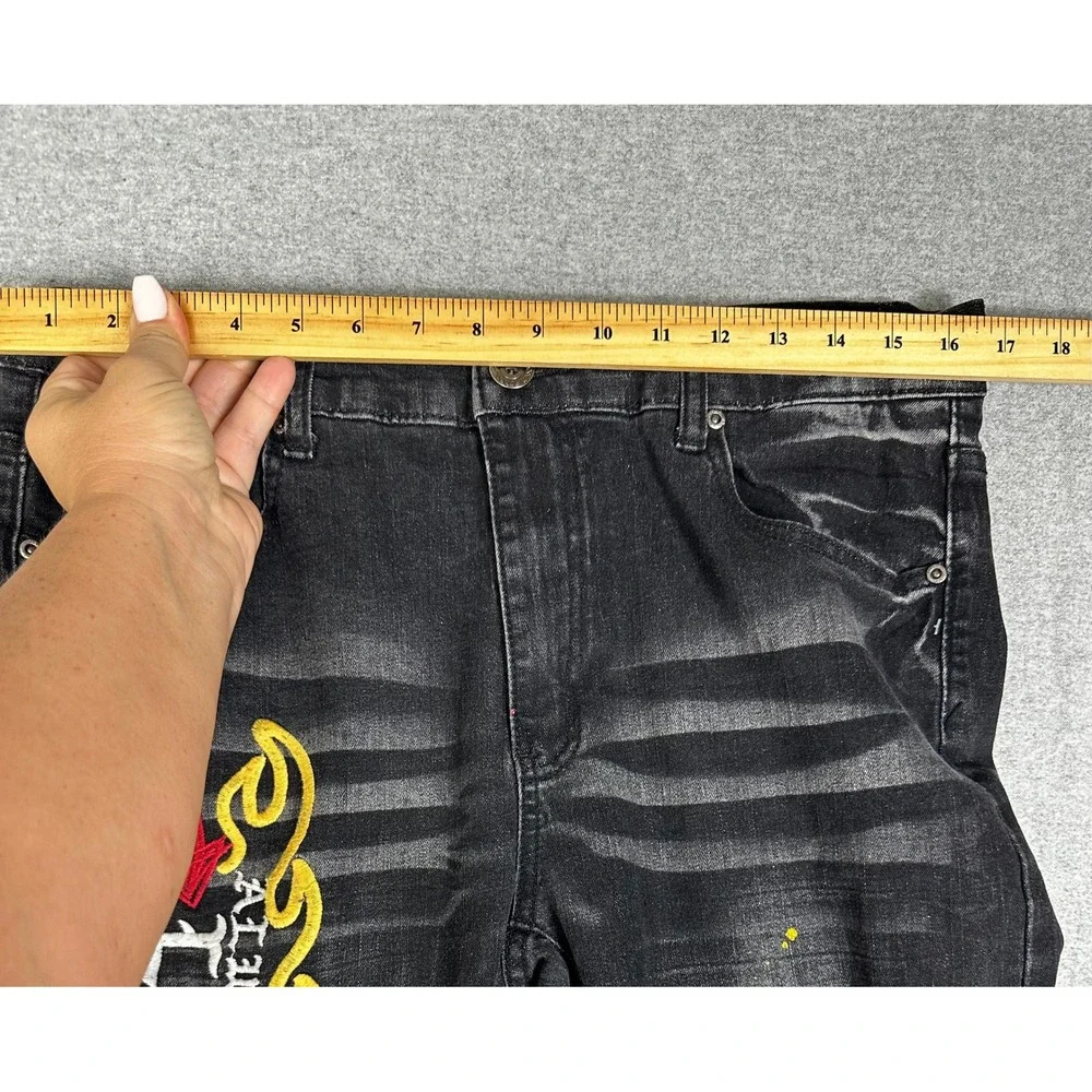 Always Lit Jeans 36x32 Black Rhinestone Jewel Flame Graphic R3bel Streetwear